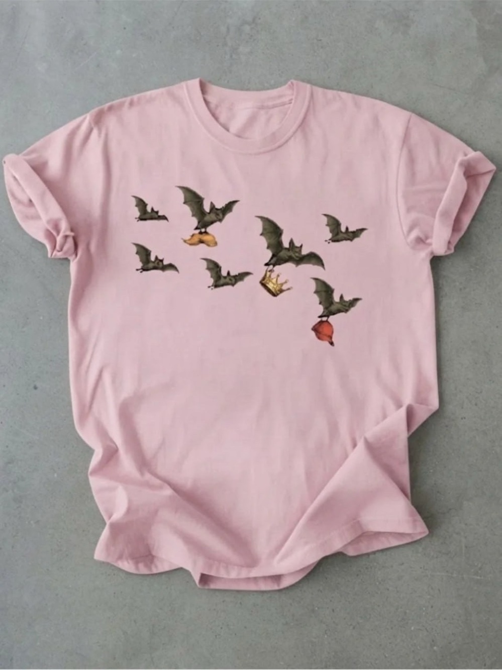 Gildan Pink Tee with Flying Bat Graphic
